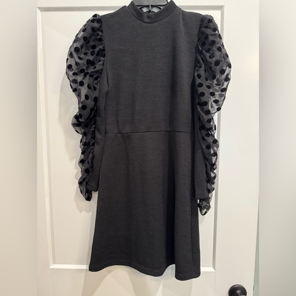 Anthropologie thml Black Dress with Sheer Polka Dot puff Sleeves - Picture 1 of 10